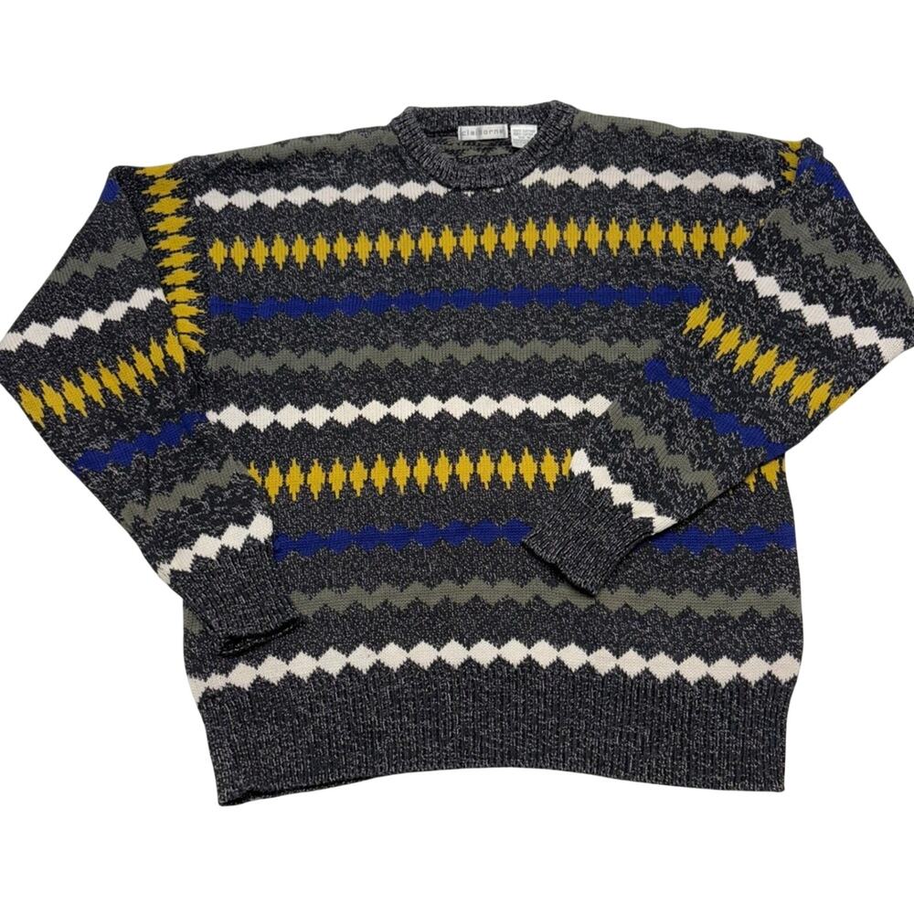 Vintage Claiborne Sweater Fair Isle Geometric 1990s Grandpa Ski Sweater Size M